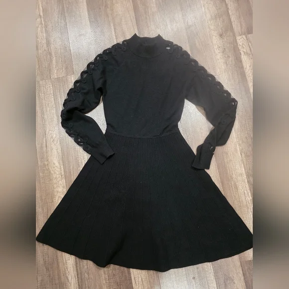 short flared sequin dress Black Crepe Belted Fit and Flare Dress 10 main image 0
